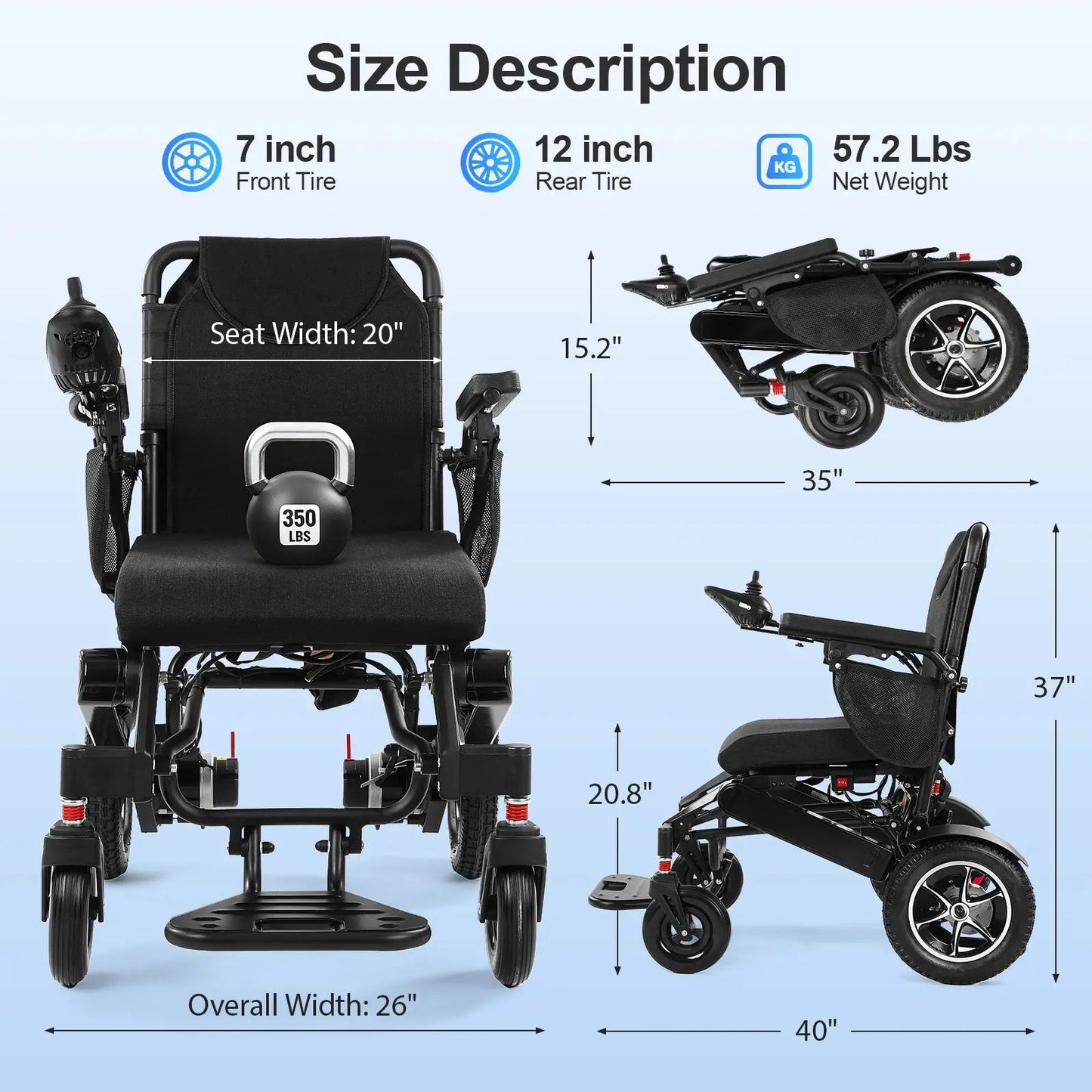 Tivaro EW5003 Foldable Electric Wheelchair - 35-Mile Range - Tivaro