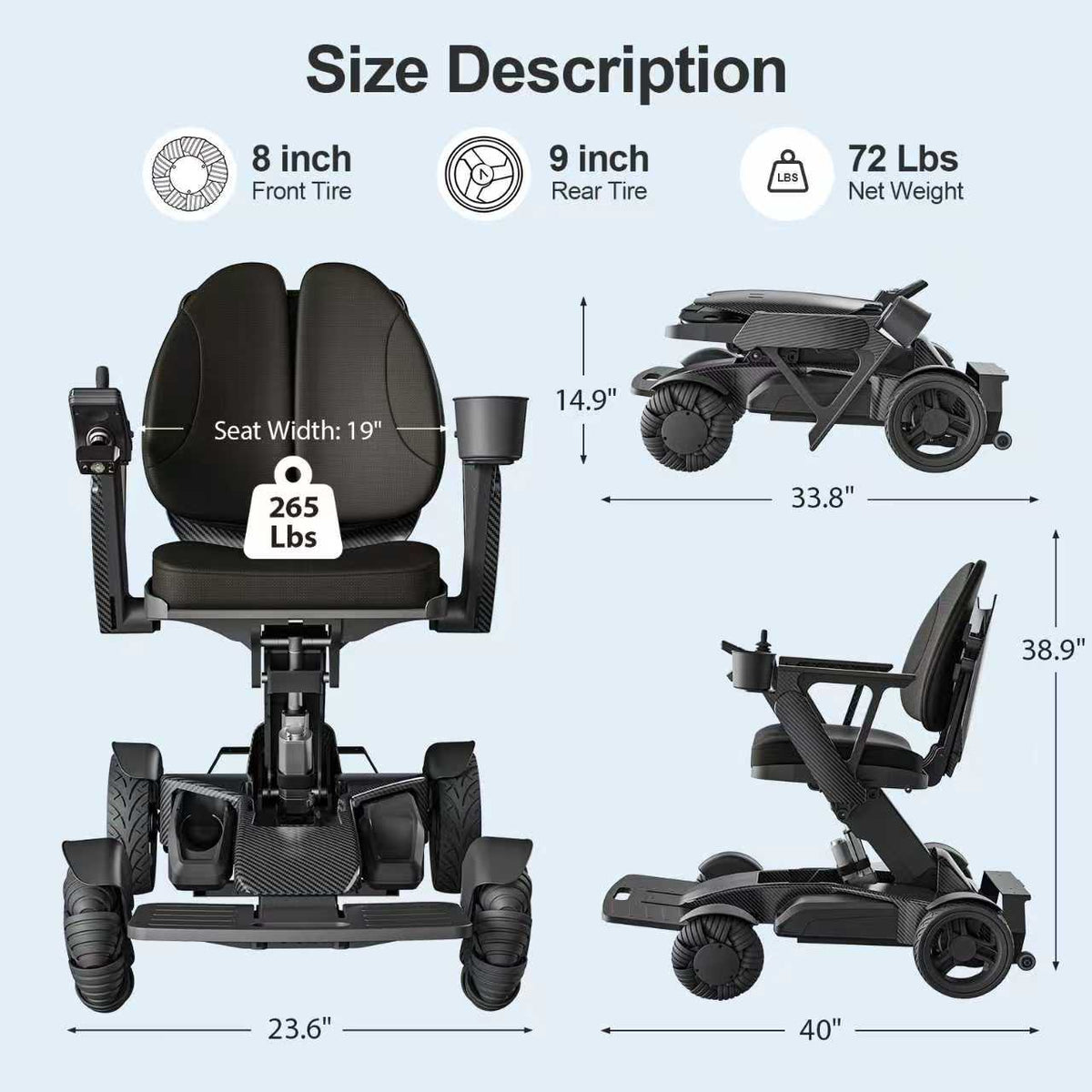 Tivaro EW8001 Pro Electric Wheelchair - Black - Tivaro