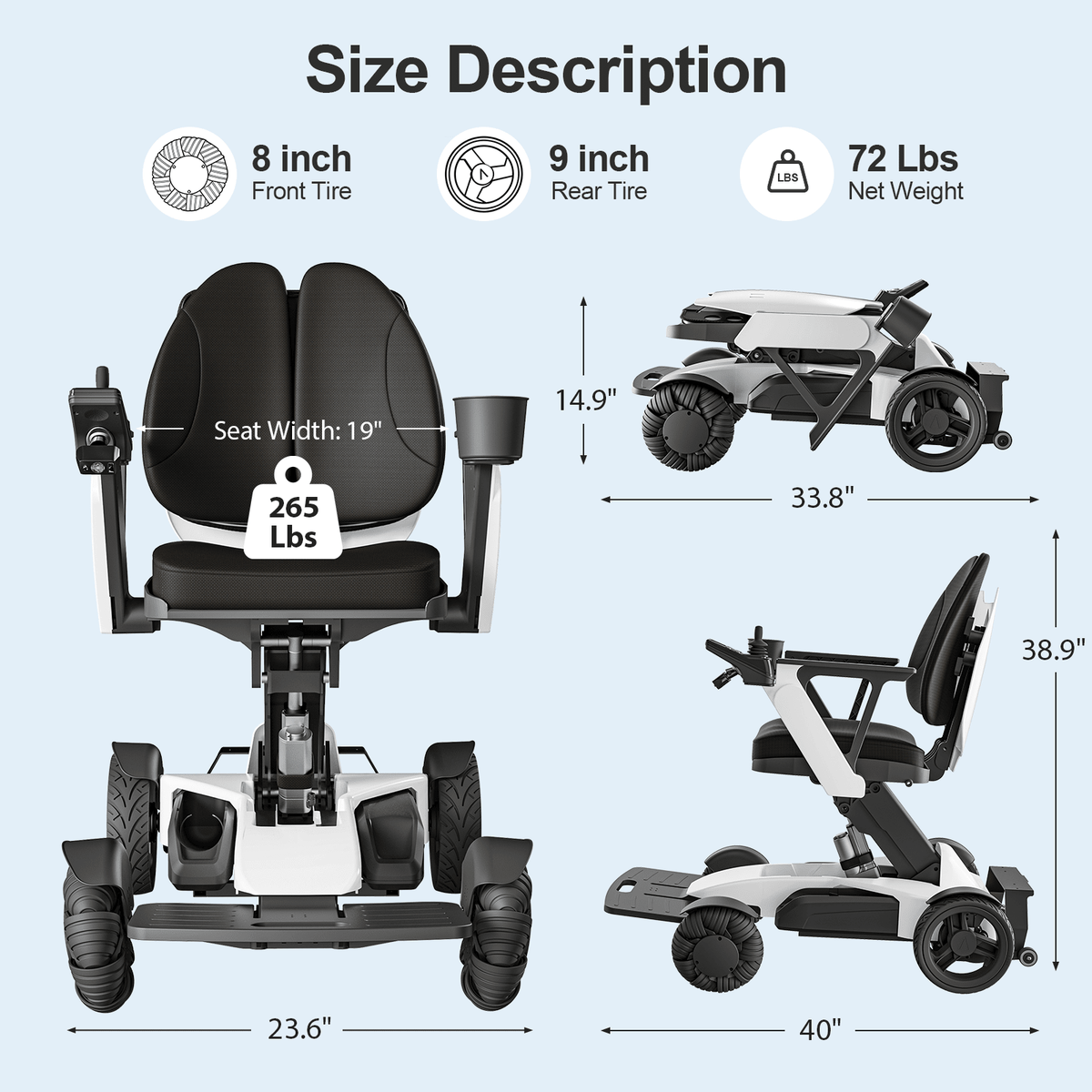 Tivaro EW8001 Pro Electric Wheelchair - White - Tivaro