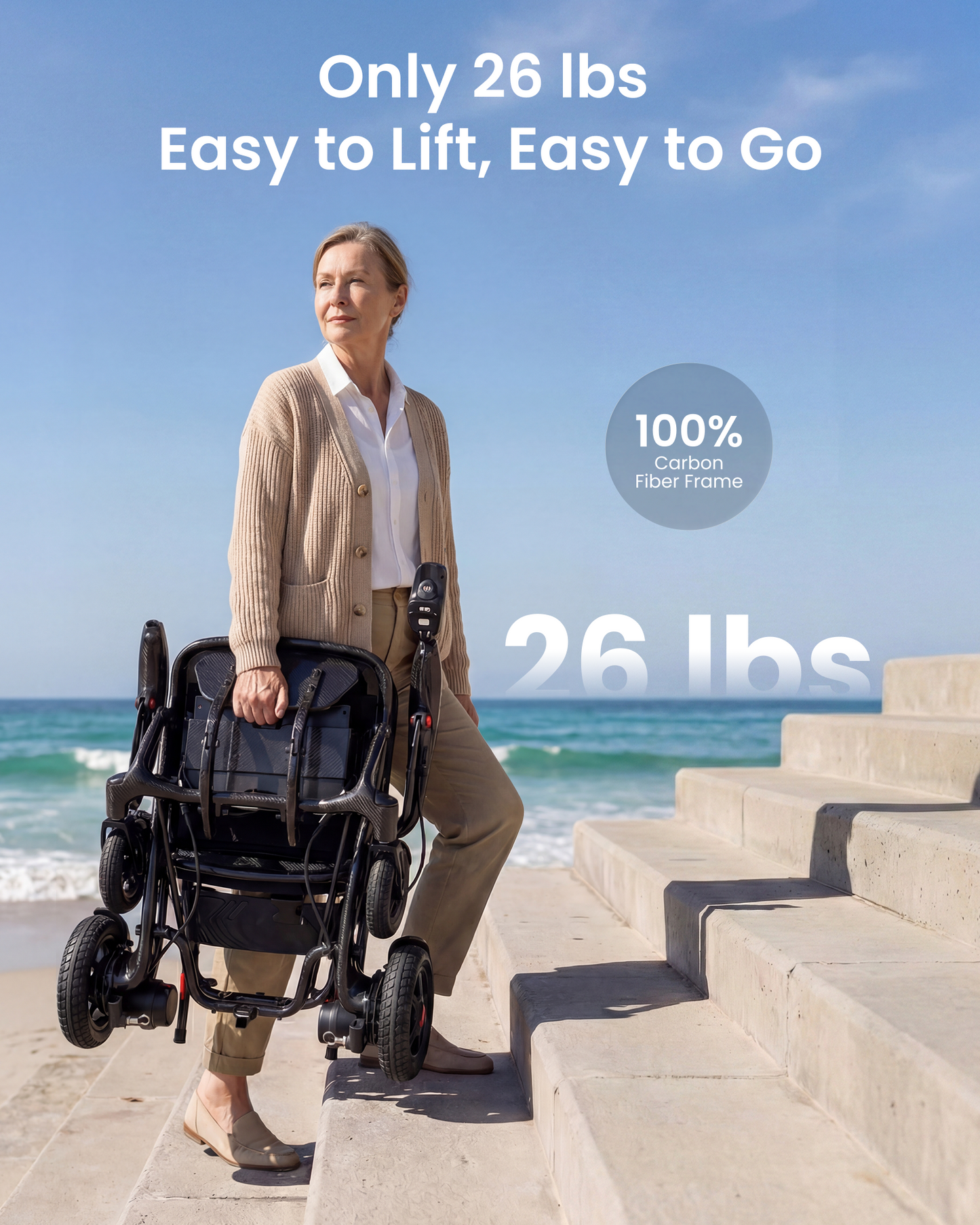 Tivaro 26 lb Ultra-Lightweight Foldable Carbon Fiber Electric Wheelchair（Pre-order: Arrives September 14））