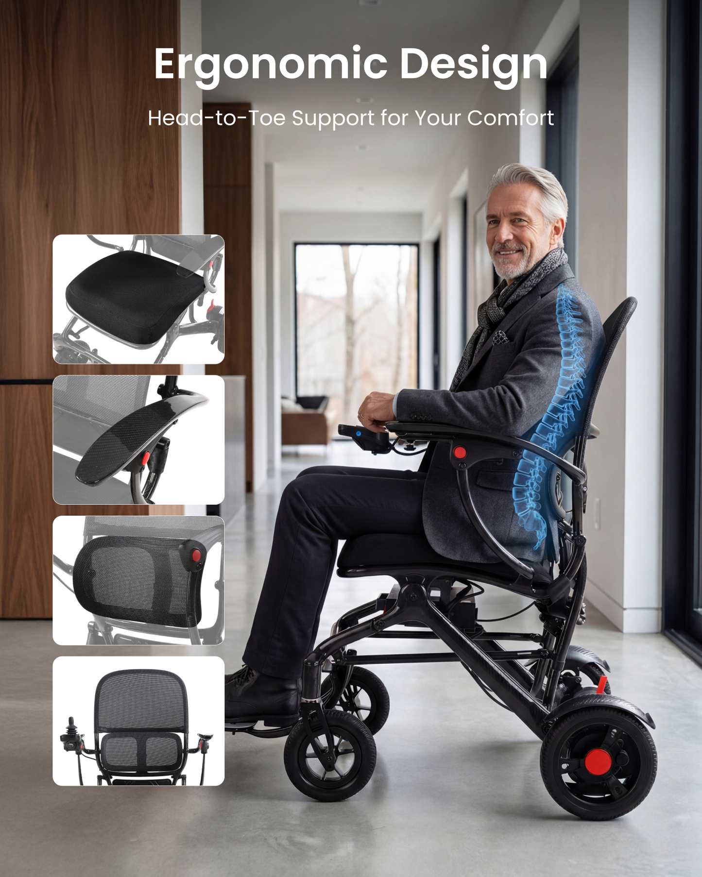 Tivaro 26 lb Ultra-Lightweight Foldable Carbon Fiber Electric Wheelchair（Pre-order: Arrives September 14））