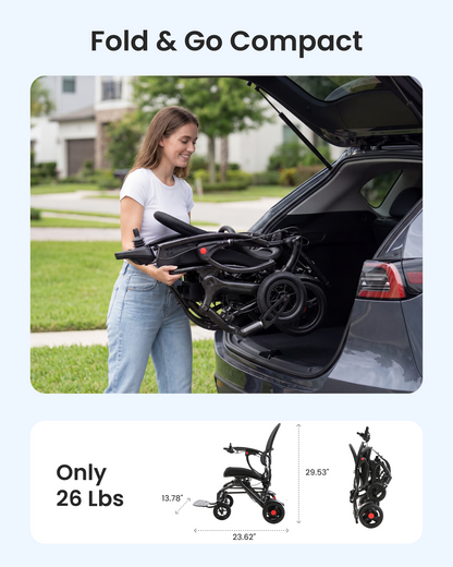 Tivaro 26 lb Ultra-Lightweight Foldable Carbon Fiber Electric Wheelchair（Pre-order: Arrives September 14））