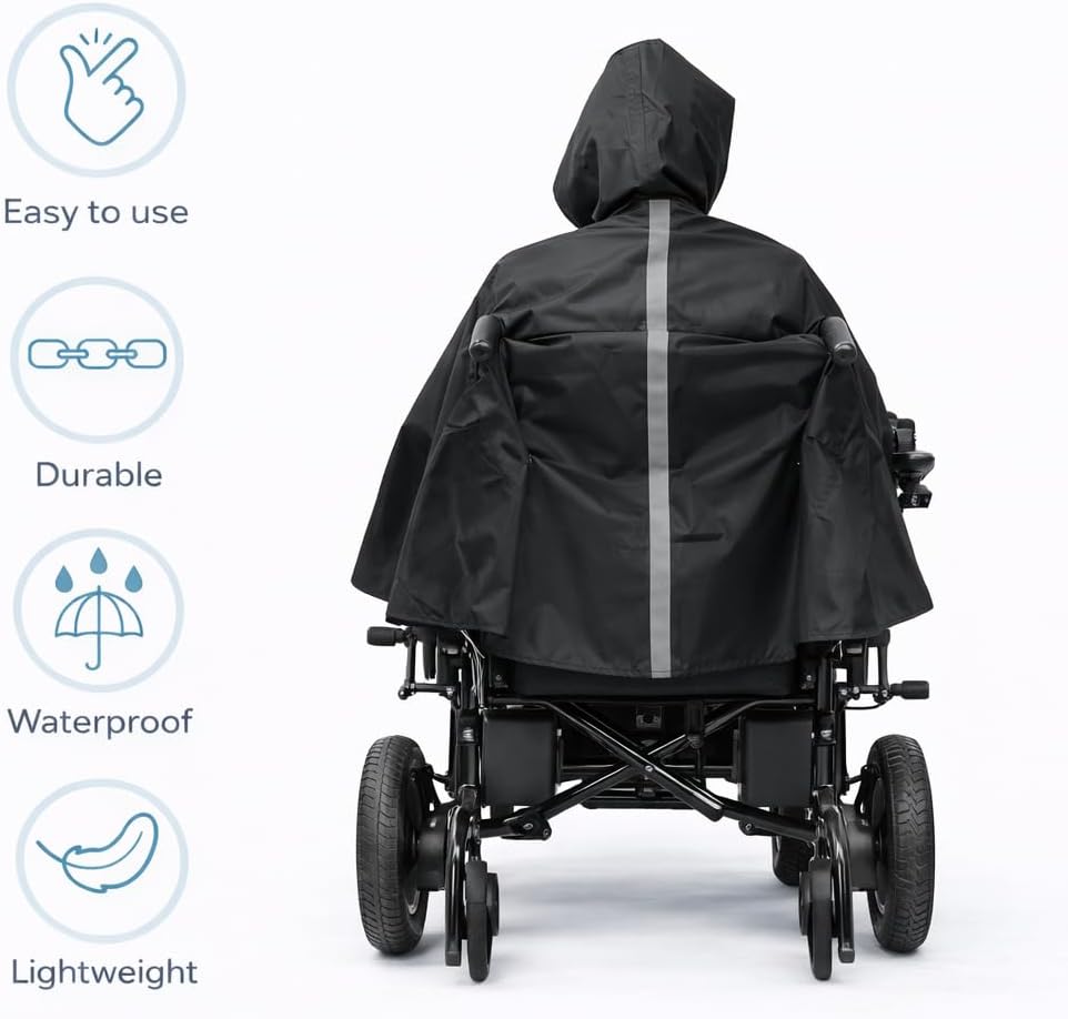 Tivaro wheelchair rain cape and raincoat, a raincoat that provides comprehensive waterproof protection for wheelchair users.