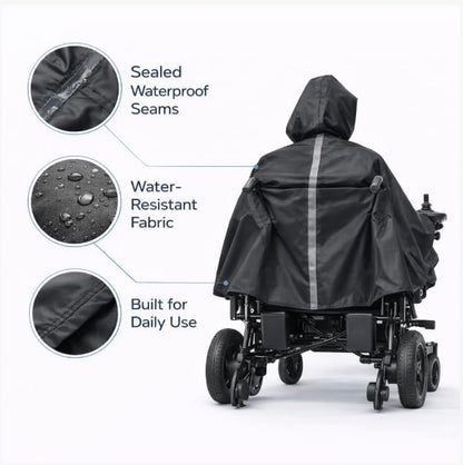 Tivaro wheelchair rain cape and raincoat, a raincoat that provides comprehensive waterproof protection for wheelchair users.