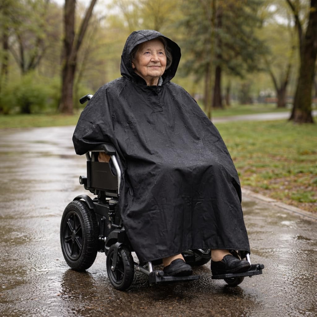 Tivaro wheelchair rain cape and raincoat, a raincoat that provides comprehensive waterproof protection for wheelchair users.
