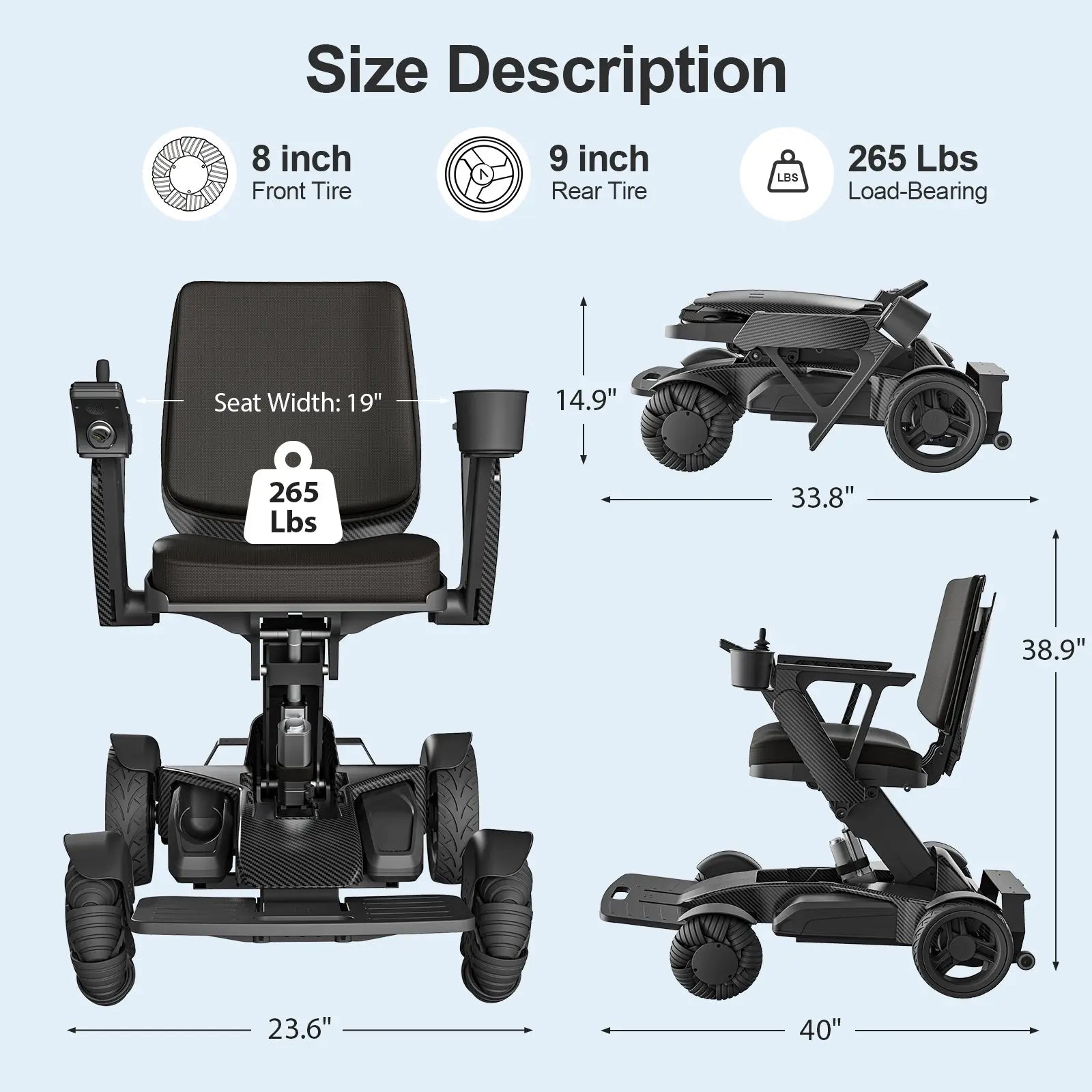 Intelligent Electric Wheelchair for Adults EW8001 Normal-Black Tivaro