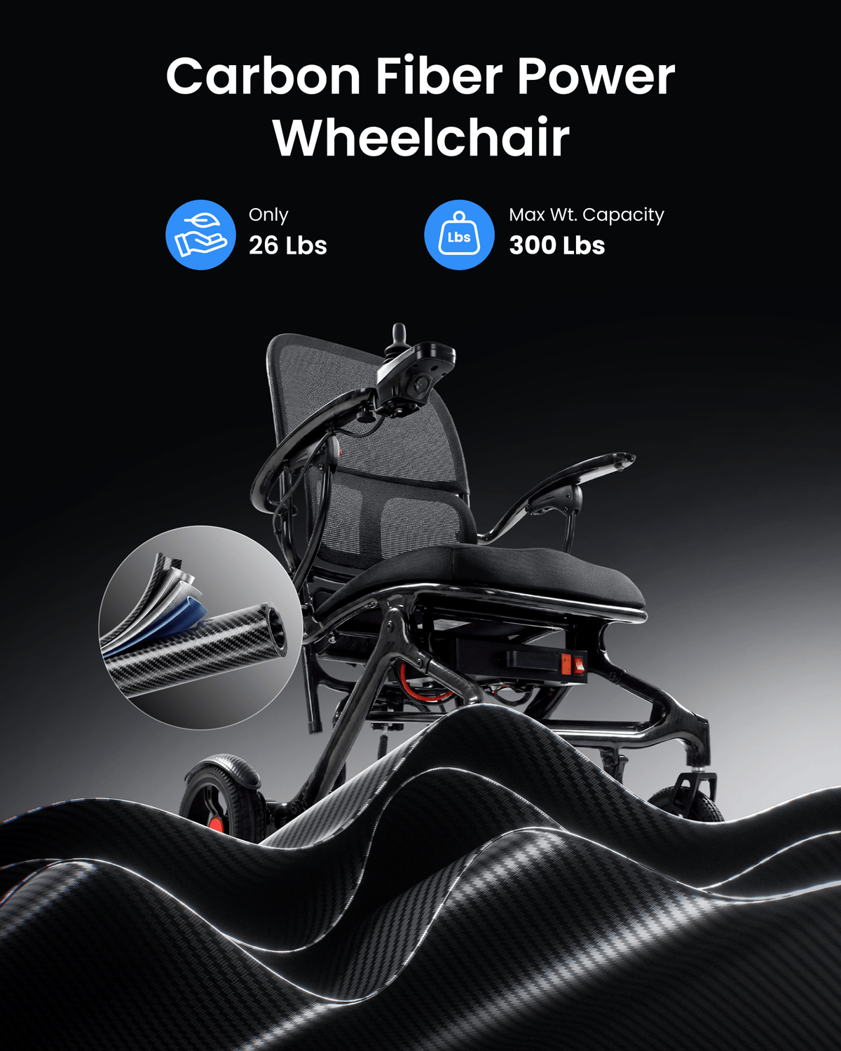 Tivaro 26 lb Carbon Fiber Electric Wheelchair (Pre-order: Arrives Sep 14) - Tivaro