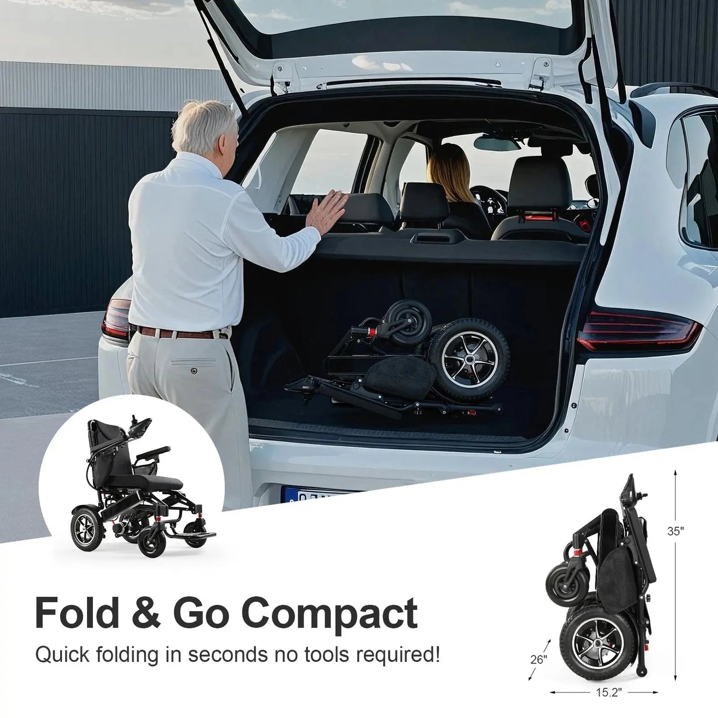 Tivaro EW5003 Foldable Electric Wheelchair - 35-Mile Range - Tivaro