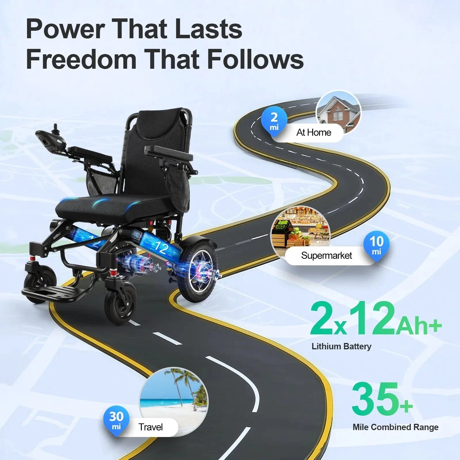 Tivaro EW5003 Foldable Electric Wheelchair - 35-Mile Range - Tivaro
