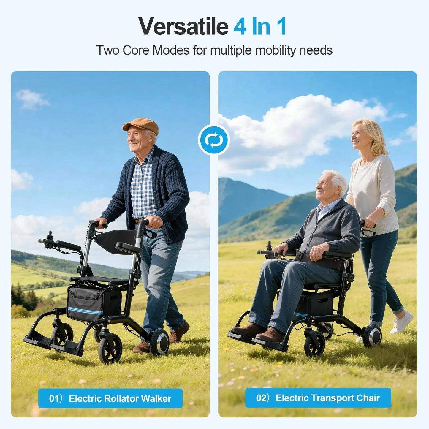 Tivaro EW6001 4-in-1 Electric Wheelchair and Rollator Walker - Tivaro