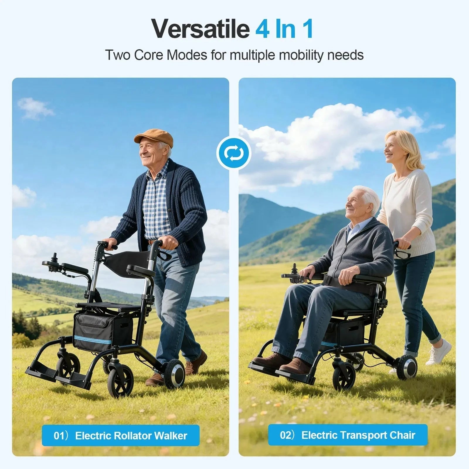 Tivaro EW6001 4-in-1 Electric Wheelchair and Rollator Walker - Tivaro