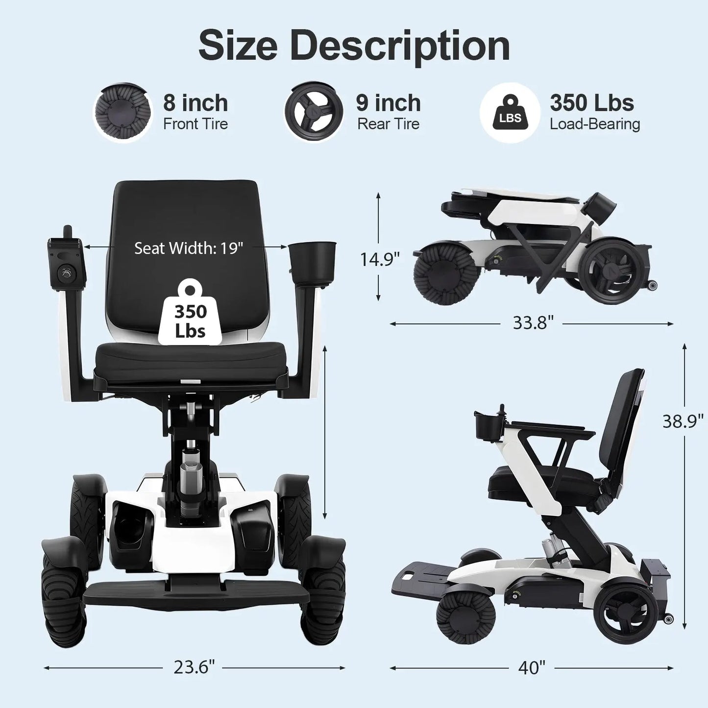 Tivaro EW8001 Foldable Electric Wheelchair with Remote Control - Tivaro