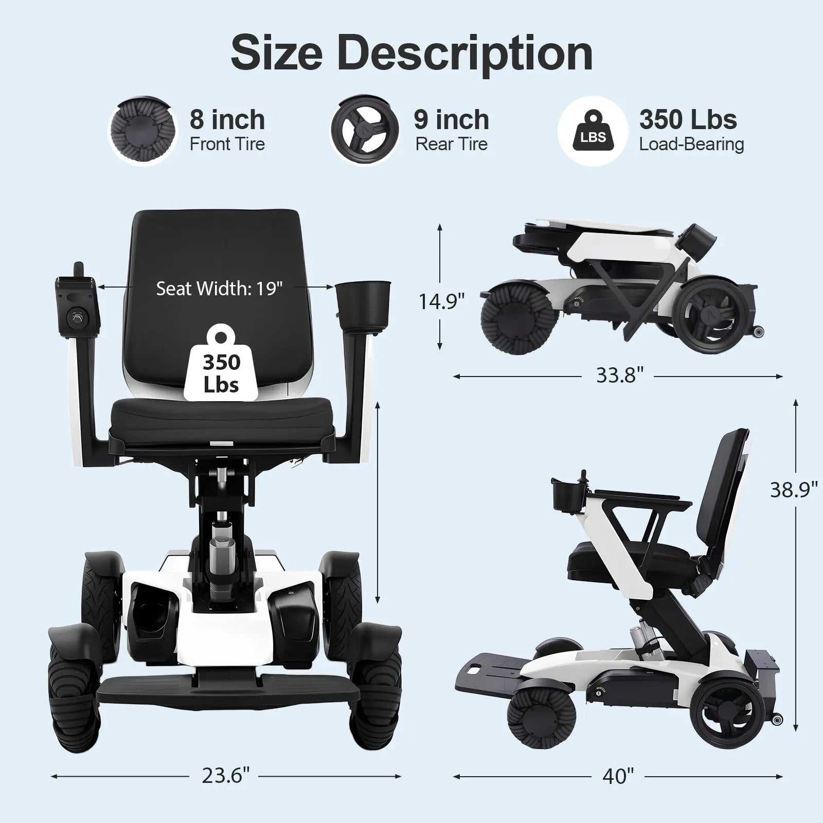 Tivaro EW8001 Foldable Electric Wheelchair with Remote Control - Tivaro