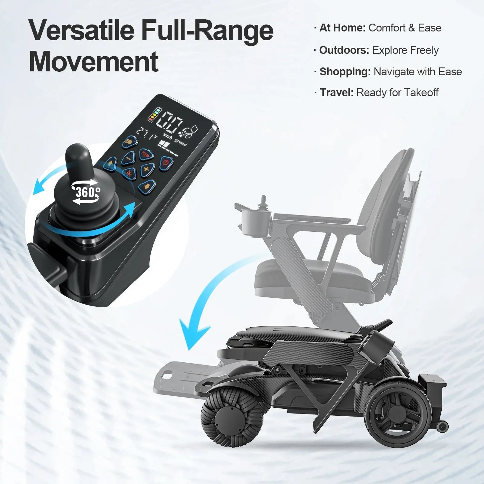 Tivaro EW8001 Pro 3D Wing Foldable Electric Wheelchair - Black - Tivaro