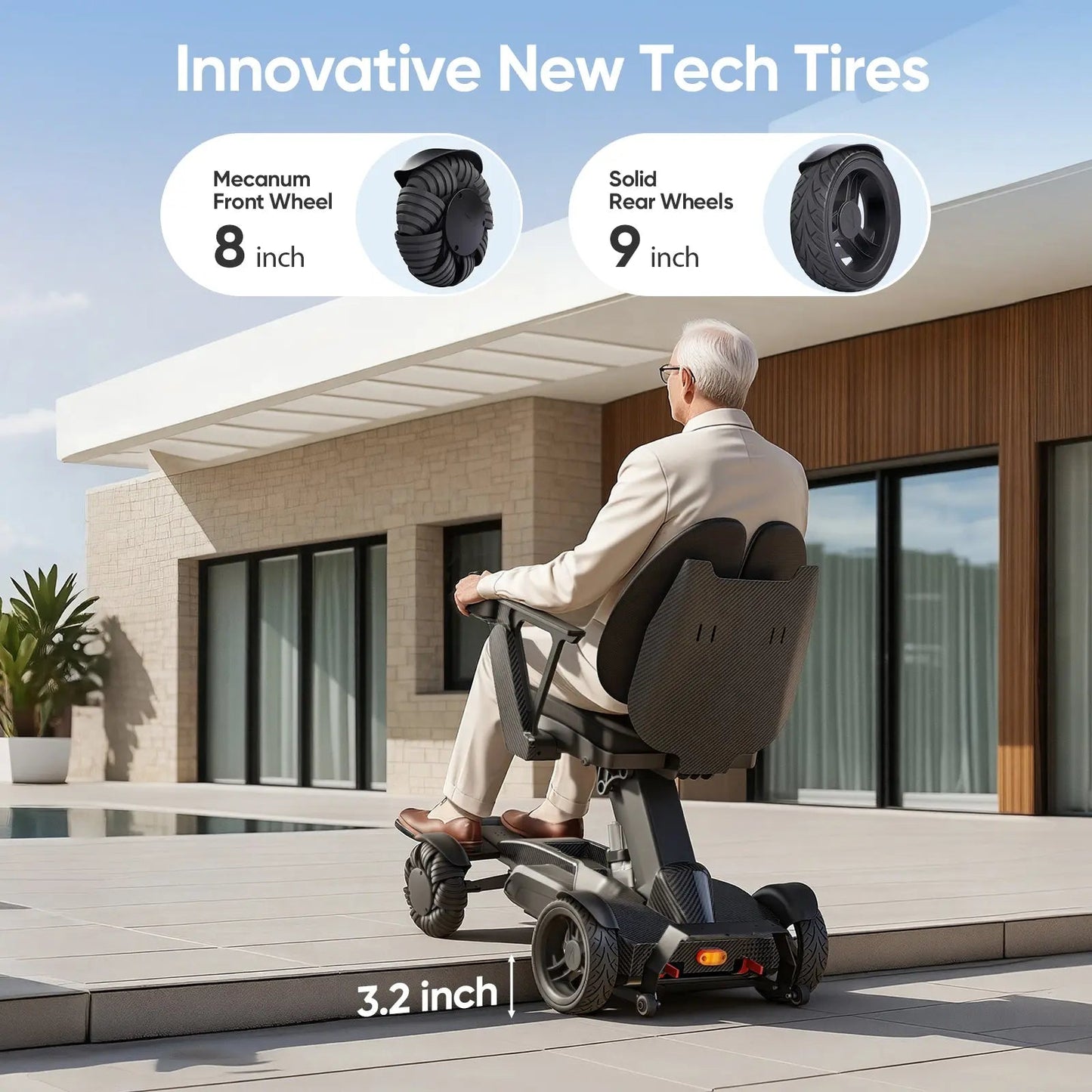 Tivaro EW8001 Pro 3D Wing Foldable Electric Wheelchair - Black - Tivaro