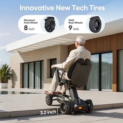 Tivaro EW8001 Pro 3D Wing Foldable Electric Wheelchair - Black - Tivaro