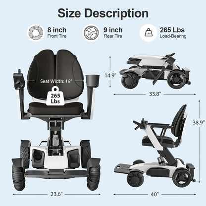 Tivaro EW8001 Pro 3D Wing Foldable Electric Wheelchair - White - Tivaro