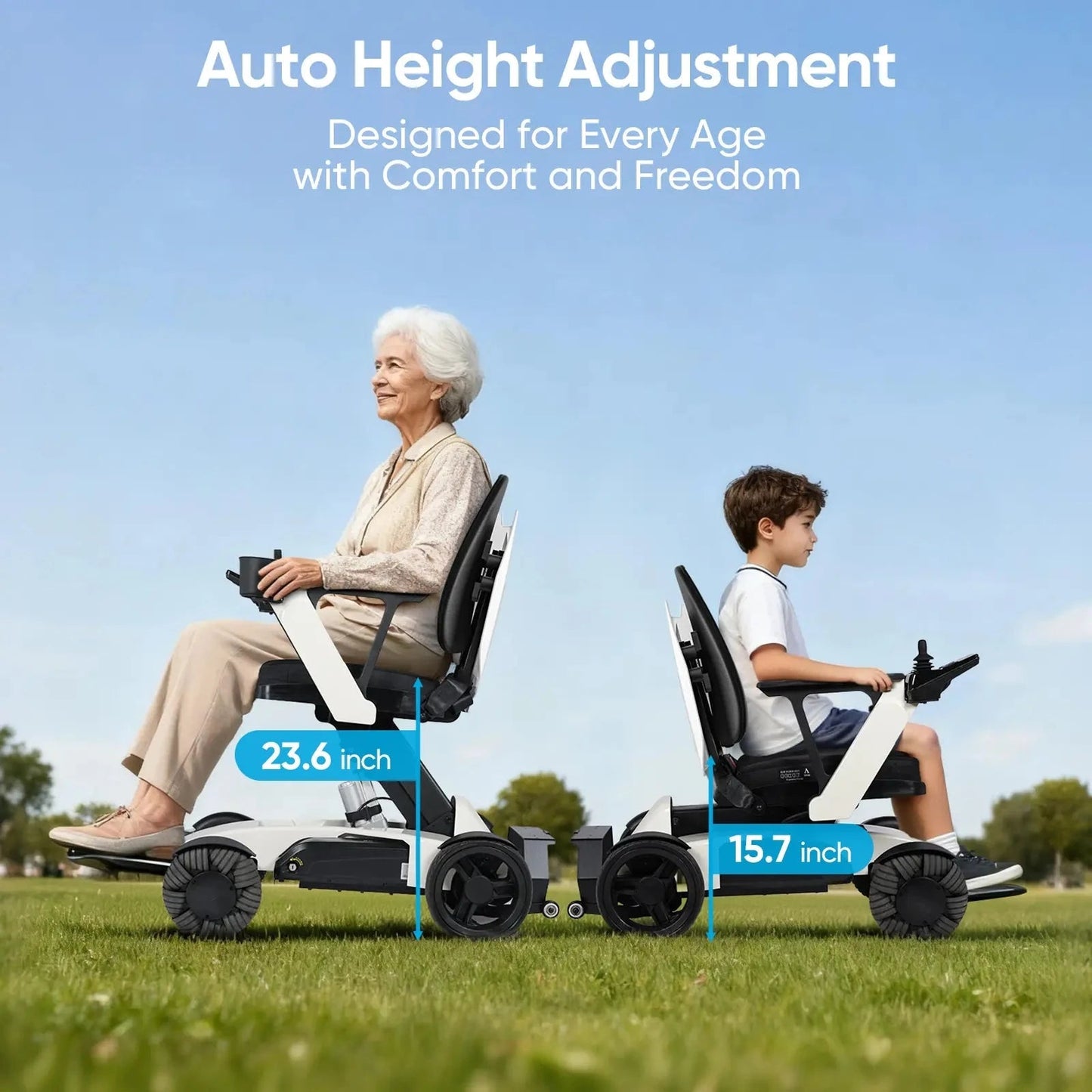 Tivaro EW8001 Pro 3D Wing Foldable Electric Wheelchair - White - Tivaro