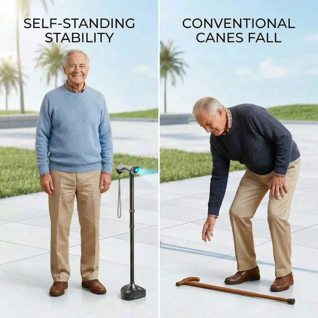 Tivaro WC6001 Freestanding LED Cane: Stable, Foldable, and Supports Up to 350 lbs - Tivaro