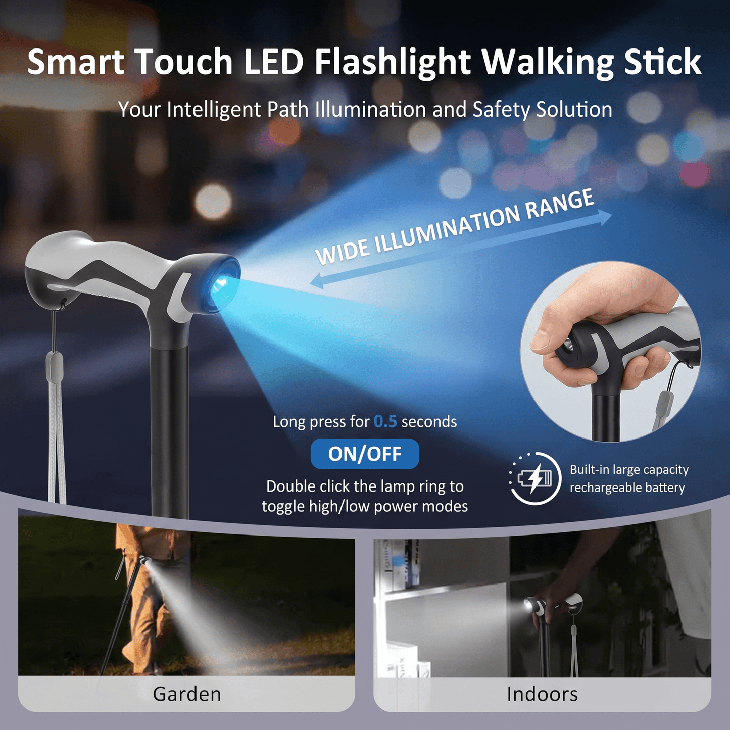 Tivaro WC6001 Freestanding LED Cane: Stable, Foldable, and Supports Up to 350 lbs - Tivaro
