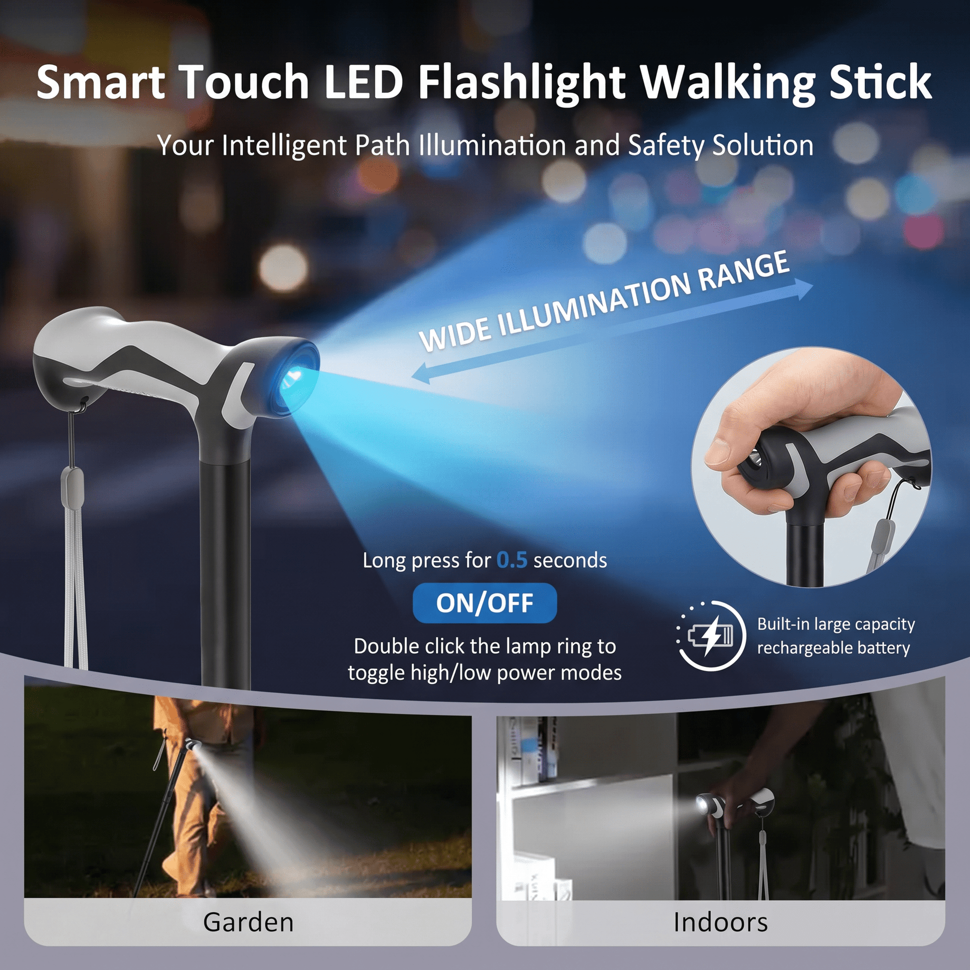 Tivaro WC6001 Freestanding LED Cane: Stable, Foldable, and Supports Up to 350 lbs - Tivaro