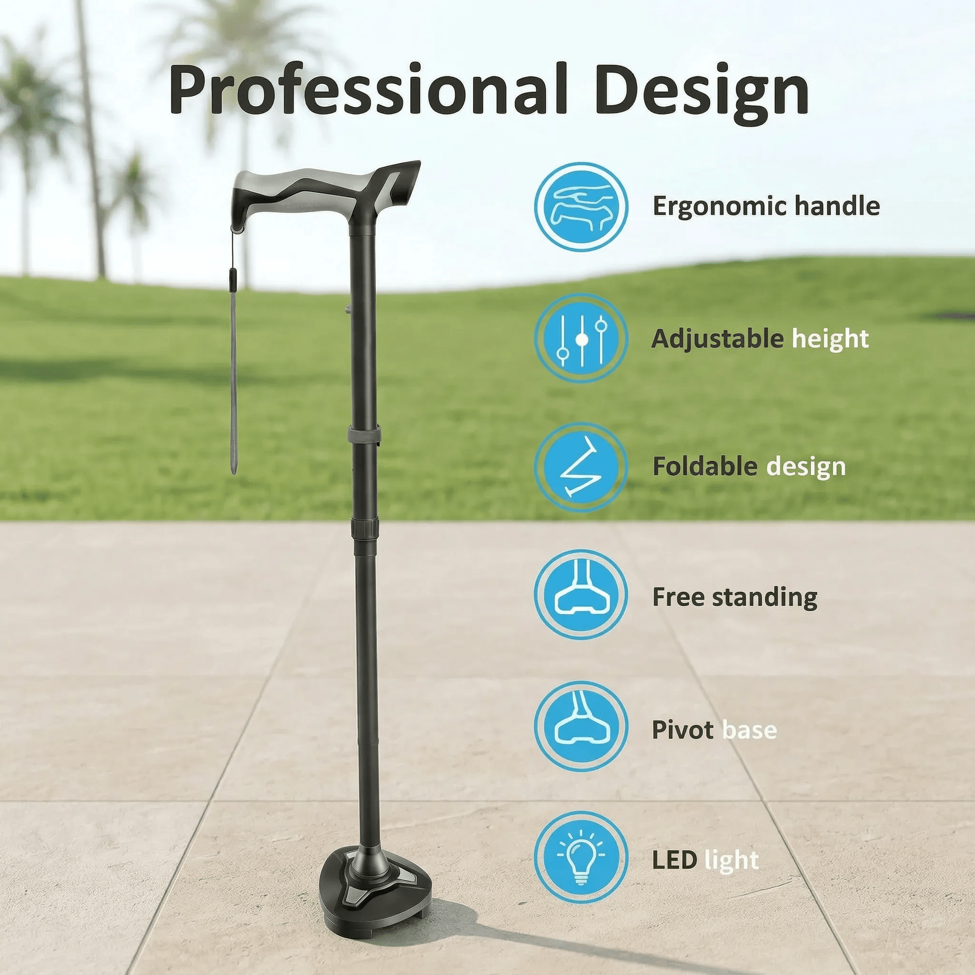 Tivaro WC6001 Freestanding LED Cane: Stable, Foldable, and Supports Up to 350 lbs - Tivaro